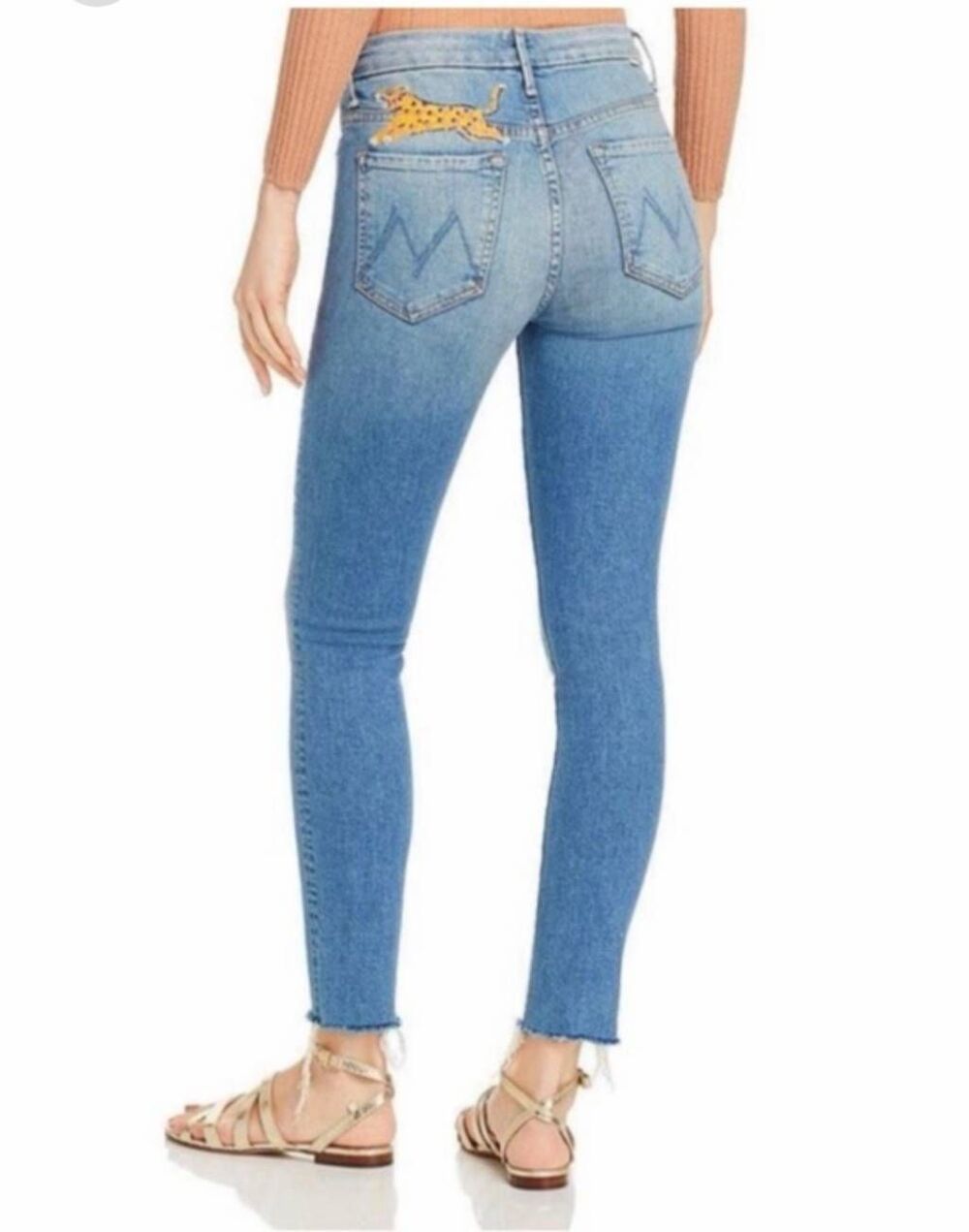 MOTHER High Waisted Looker Ankle Fray Jeans Shoot to Thrill Leopard Size 30